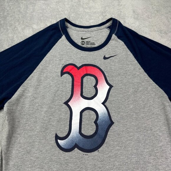 Nike Boston Red Sox Raglan Baseball Shirt Mens XXL Gray Blue Slim Fit MLB - Picture 4 of 11